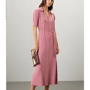Adam Lippes Pink Mauve Polo Midi Dress SMALL Preppy Knit Career Designer $285
